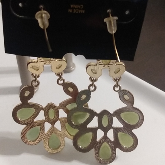 Francesca's Gold Toned Chandelier Earrings with Green Stones - Picture 4 of 5